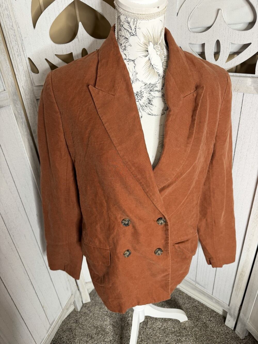 Wilfred Destiny Linen Blazer Burnt Orange Double Button Size 2 Oversized